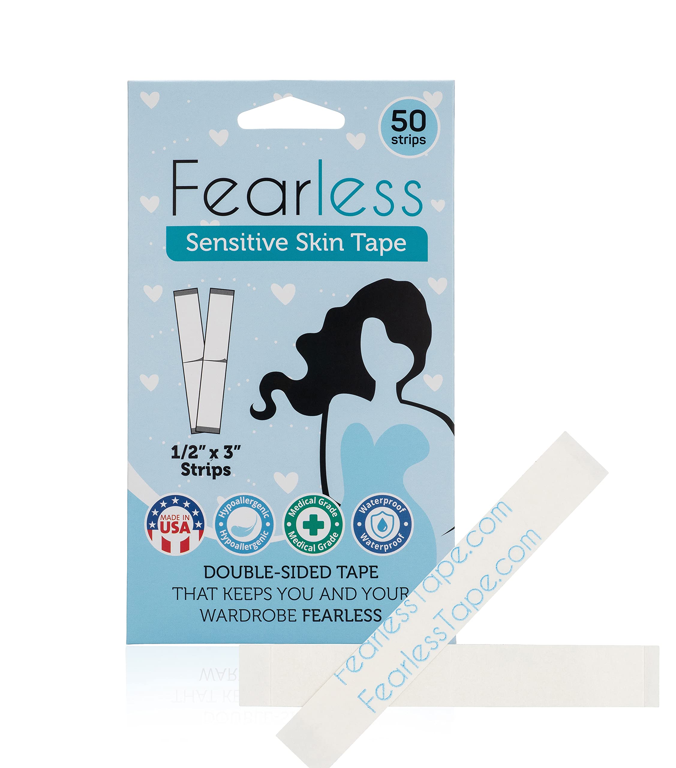 Fearless Tape Double Sided Clothing & Body Tape, 50 Strips | 50 Clear Strips - Ready for Weddings, Proms, and Everyday Outfit Fixes