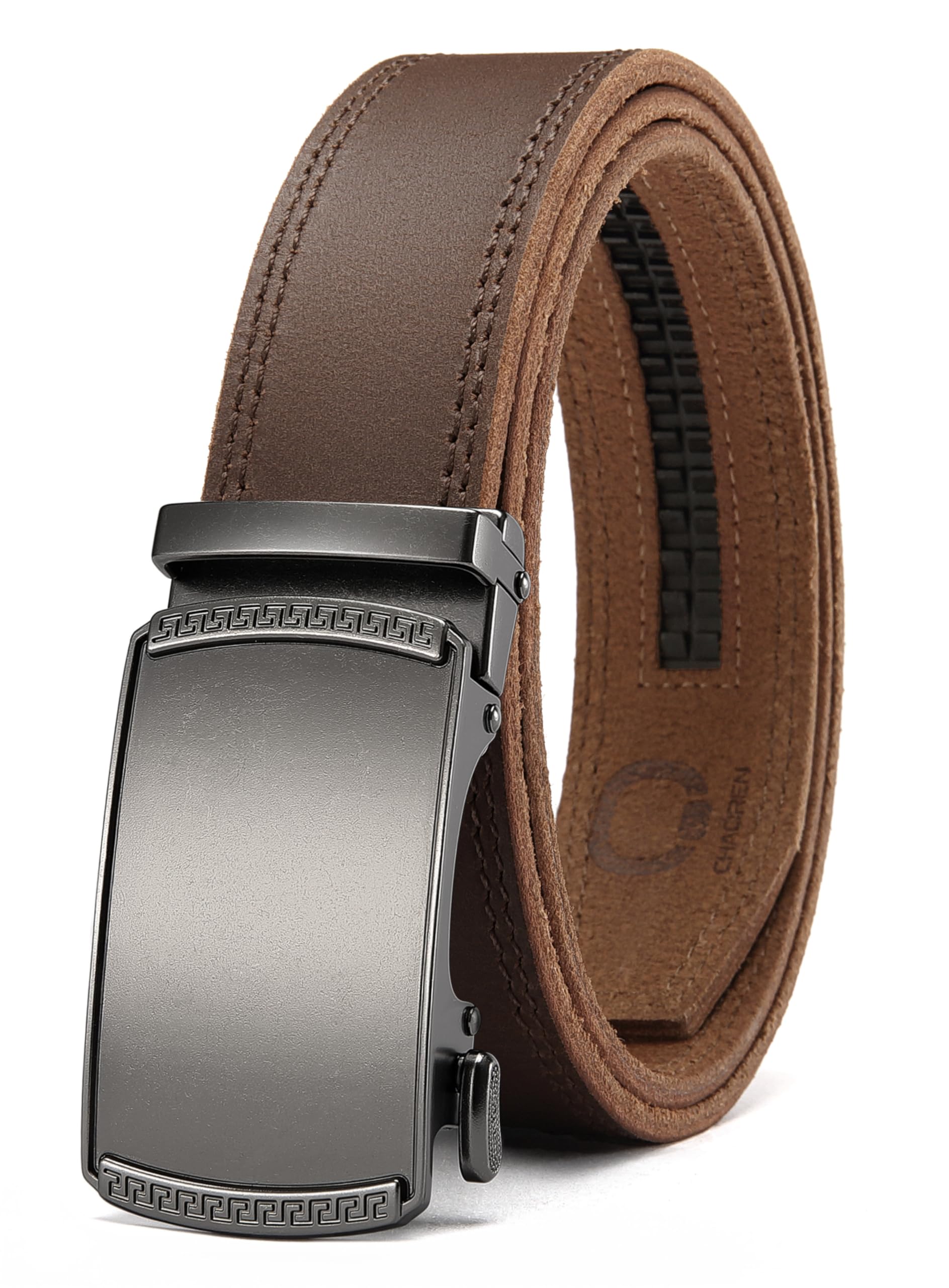 CHAOREN Men's Leather Ratchet Belt - Customizable Fit (35mm) | Smooth Sliding, Precise Micro‑Adjust, Trim to Fit, Dress & Casual Wear, Gift Box