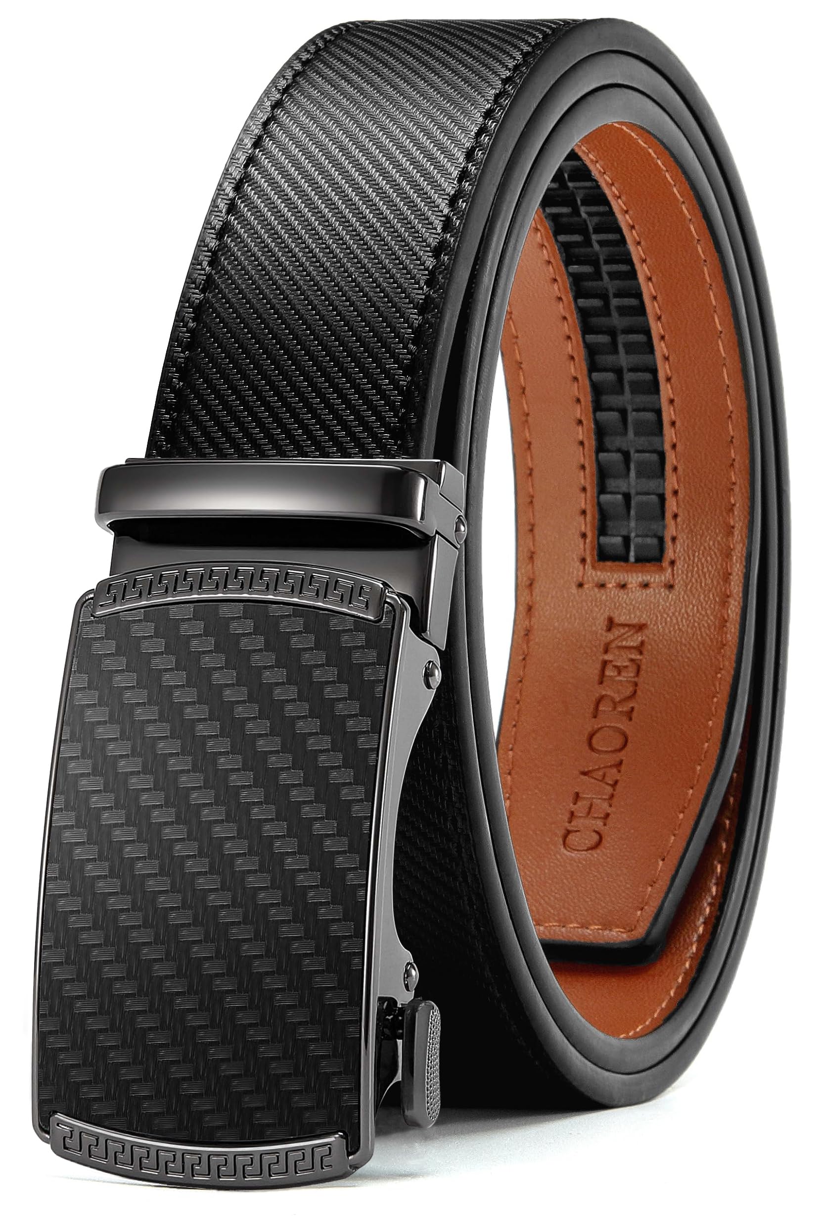 CHAOREN Men's Leather Ratchet Belt - Customizable Fit (35mm) | Smooth Sliding, Precise Micro‑Adjust, Trim to Fit, Dress & Casual Wear, Gift Box