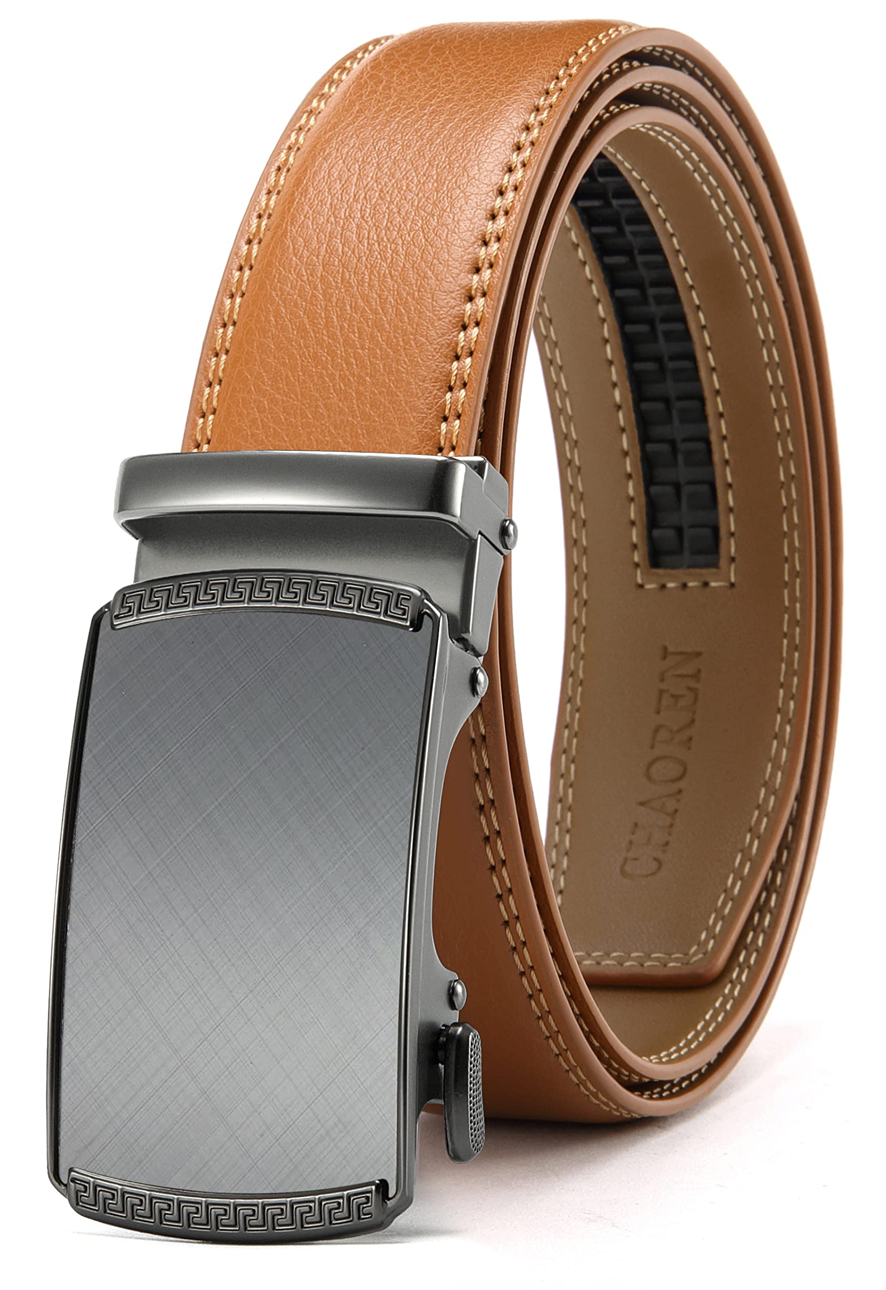 CHAOREN Men's Leather Ratchet Belt - Customizable Fit (35mm) | Smooth Sliding, Precise Micro‑Adjust, Trim to Fit, Dress & Casual Wear, Gift Box