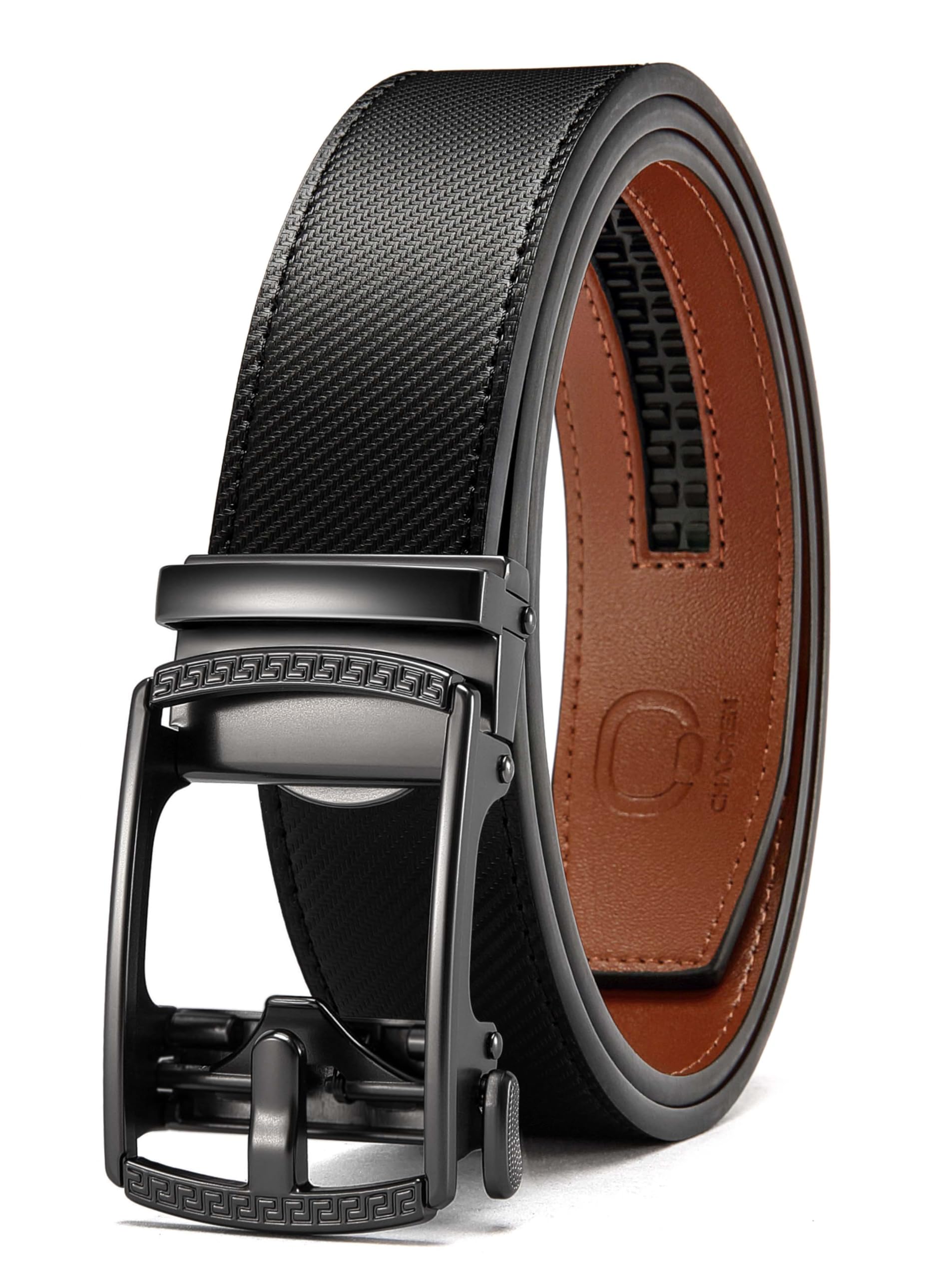 CHAOREN Men's Leather Ratchet Belt - Customizable Fit (35mm) | Smooth Sliding, Precise Micro‑Adjust, Trim to Fit, Dress & Casual Wear, Gift Box